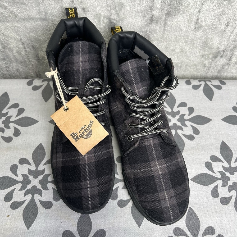 Dr Martens Maelly Shoes Womens Size 8 Black Canvas Boots High Top Plaid Lace Up - Picture 4 of 6